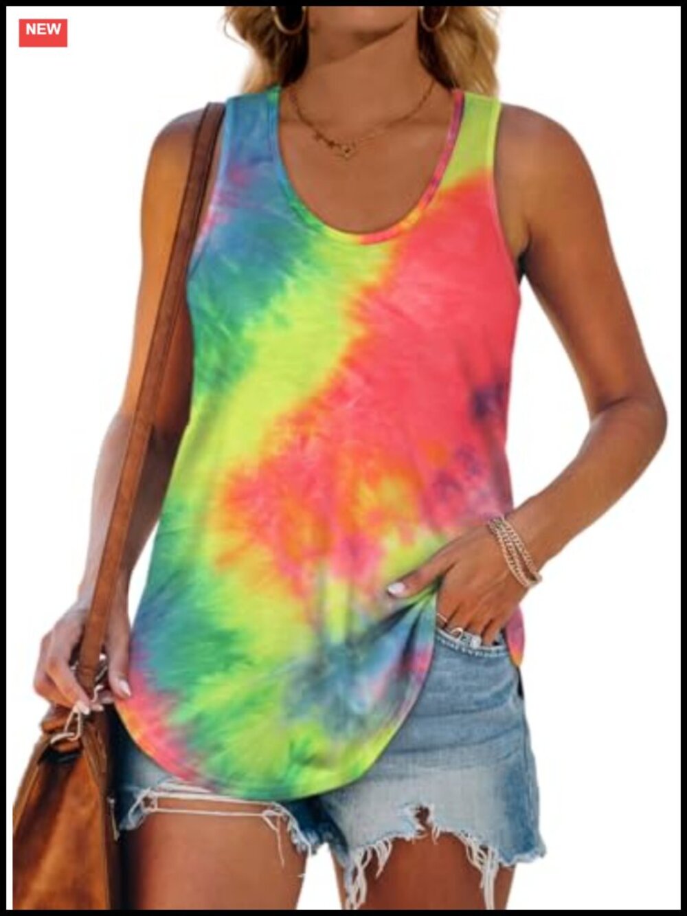 Racerback Tank Top Loose Fit Curved Hem Summer Gym Yoga